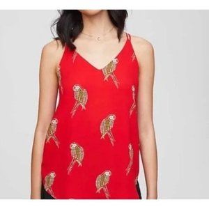 LOFT Women Red Parrot Strappy Blouse Small